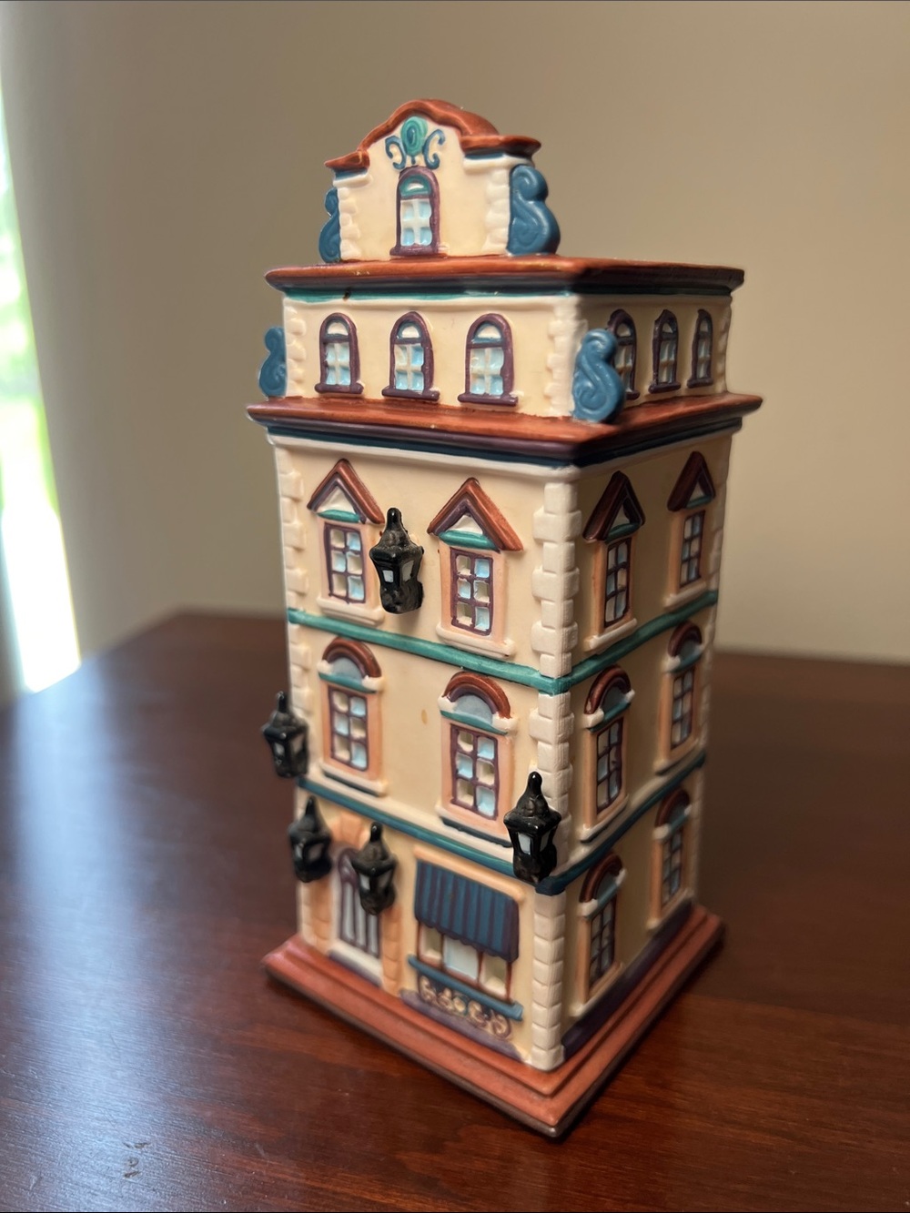 Vintage Cafe Prague House Shaped Tealight Candle Holder Hand Painted